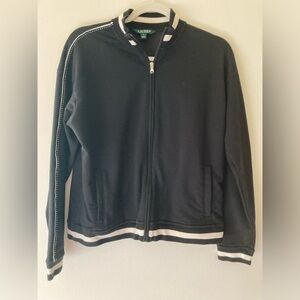 Lauren Ralph Lauren Zip Striped Track Jacket Medium Embroidered Logo Preppy